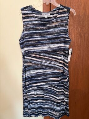 Robbie Bee Navy, Light Blue & White Striped Sleeveless Knit Dress